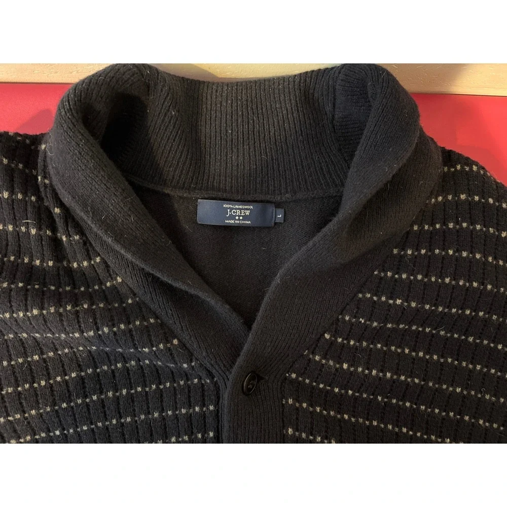 J Crew Mens Navy Lambswool Shawl‎ Collar Cardigan Sweater Size L Heritage Preppy